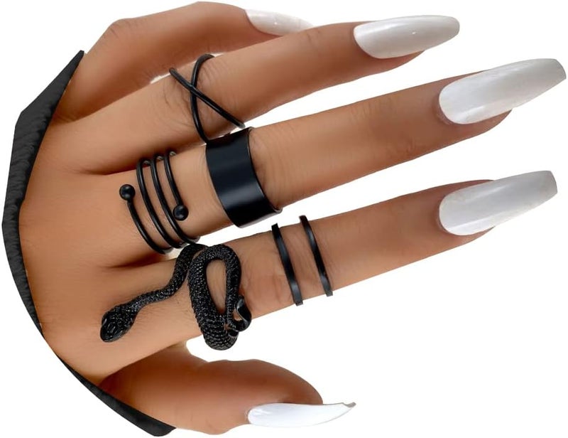 CSIYANJRY99 Black Knuckle Rings Set for Women Vintage Stackable Midi Rings Boho Crystal Pearl Sea Wave Finger Ring Pack - Image 1